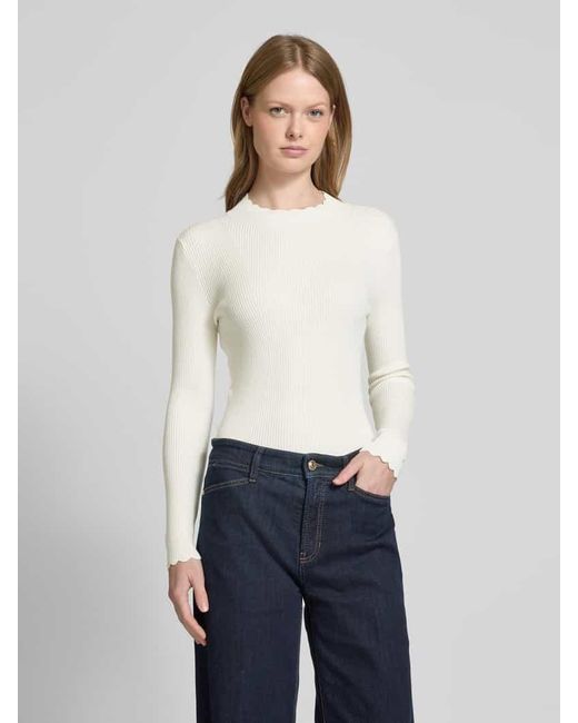 Tom Tailor White Slim Fit Langarmshirt Aus Viskose-Mix Mit Rippstruktur