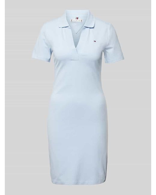 Tommy Hilfiger Blue Knielanges Polokleid mit Logo-Stitching