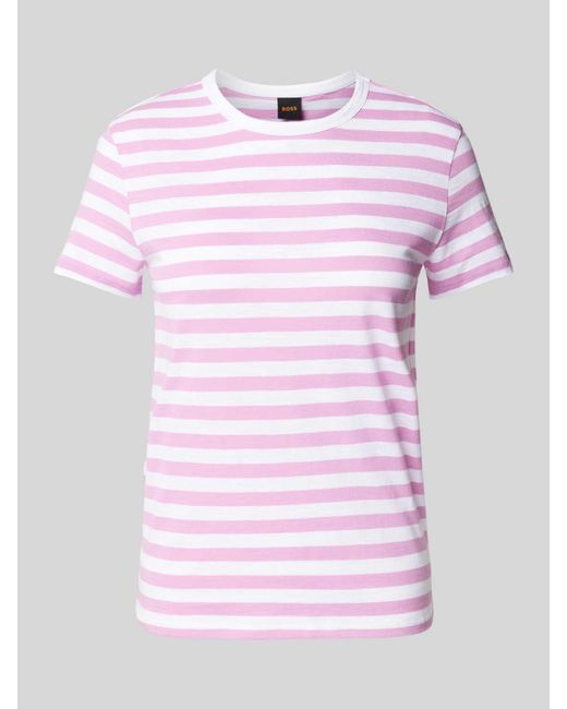 Boss T-shirt Met Streepmotief in het Pink