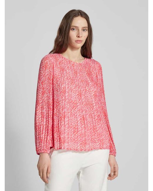 Comma, Pink Bluse mit Plisseefalten und Rundhalsausschnitt
