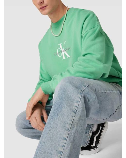 Calvin Klein Oversized Sweatshirt mit Logo-Print Modell 'MONOLOGO' in Green für Herren