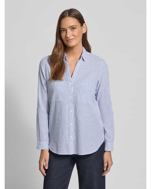 Christian Berg Women Blue Regular Fit Bluse mit V-Ausschnitt und Brusttaschen