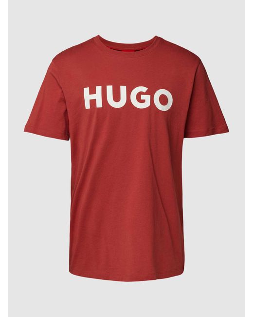 HUGO Regular Fit T-shirt Met Motiefprint En Logoprint in het Red voor heren