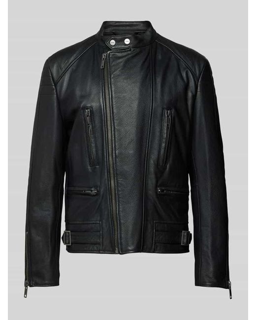 HUGO Lederjacke mit Reißverschlusstaschen Modell 'Lewis' in Black für Herren