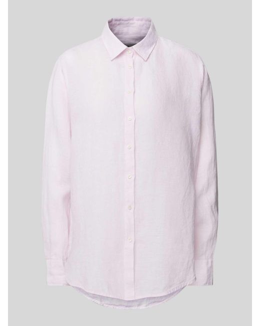 0039 Italy Regular Fit Overhemdblouse Van Linnen Met Doorknoopsluiting in het Pink