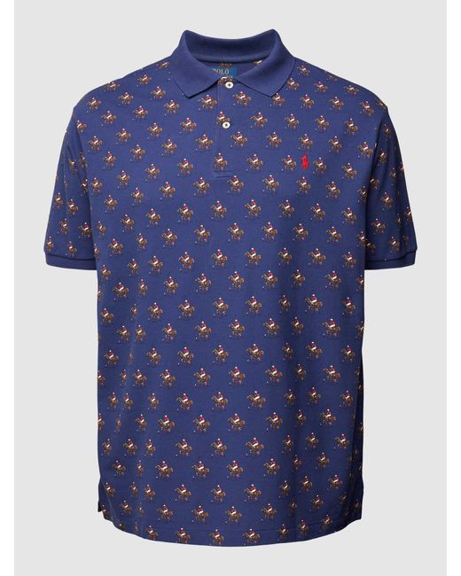 Ralph Lauren Plus Size Poloshirt Met All-over Motief in het Blue voor heren