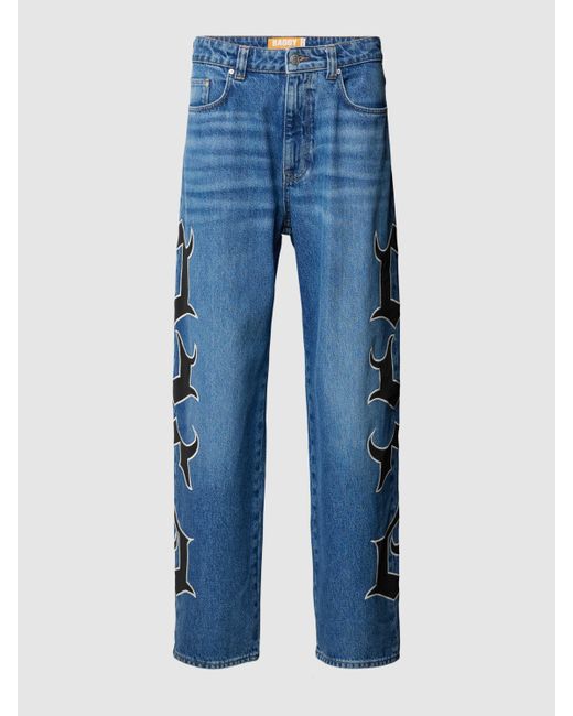 Review Y2K Baggy Jeans mit auffälligem Print in Blue für Herren
