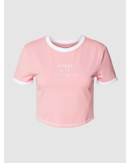 Guess Kort T-shirt Met Statementprint in het Pink