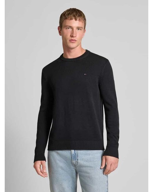 Tommy Hilfiger Regular Fit Strickpullover aus reiner Baumwolle in Black für Herren