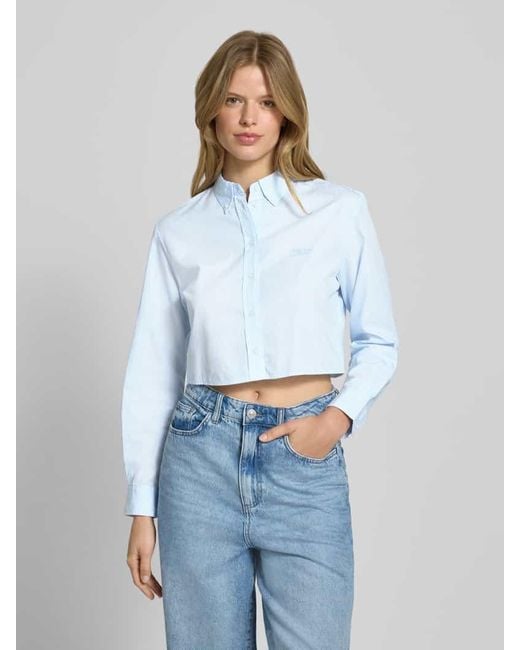 Tommy Hilfiger Blue Cropped Fit Hemdbluse aus reiner Baumwolle