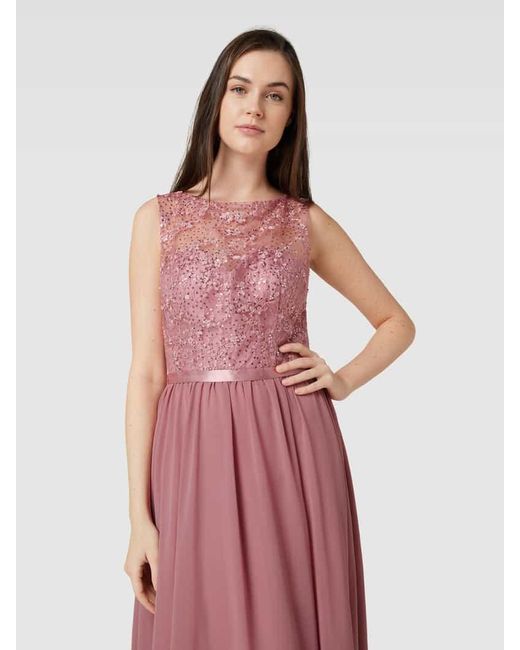 Luxuar Pink Abendkleid mit floralem Stitching