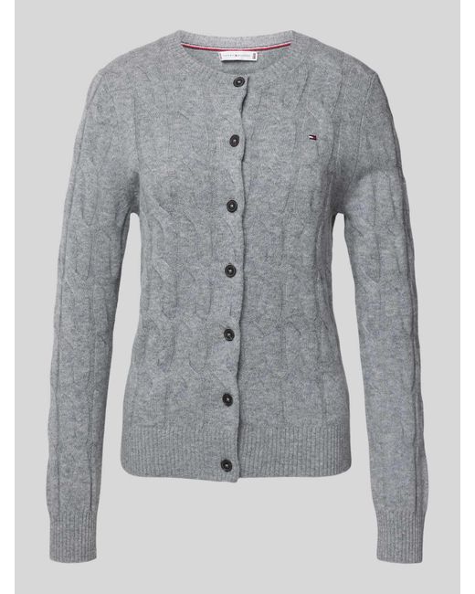 Tommy Hilfiger Regular Fit Gebreid Jack Met Kabelpatroon Van Zuivere Wol in het Gray