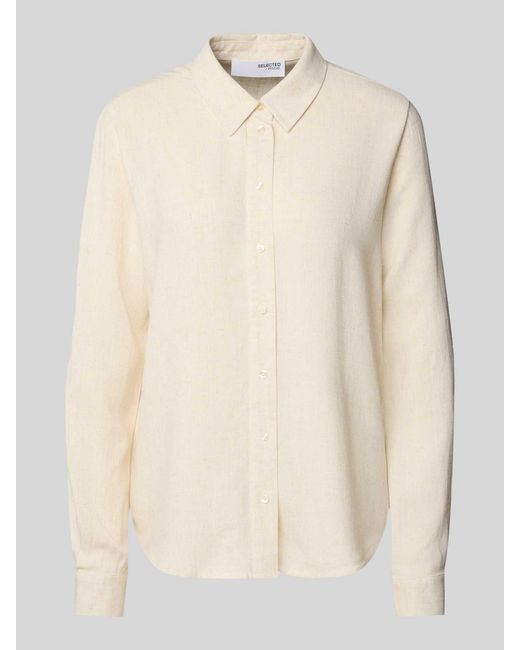 SELECTED Regular Fit Blouse Van Een Mix Van Viscose En Linnen in het Natural