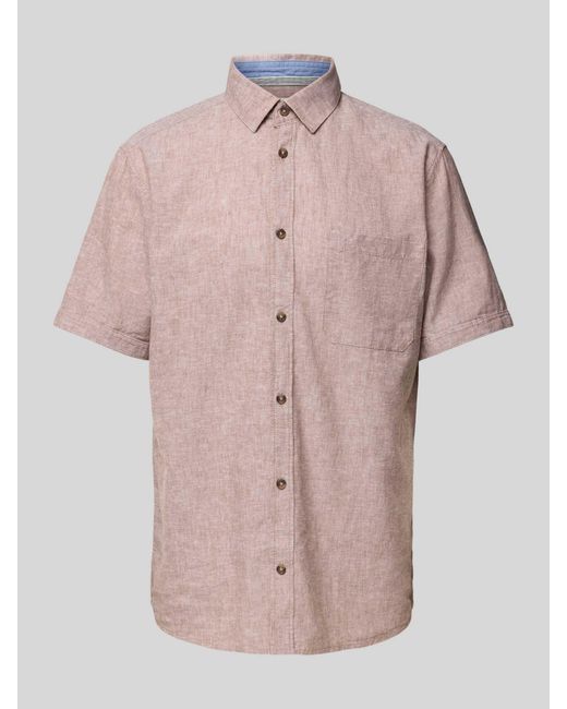 Tom Tailor Regular Fit Linnen Overhemd Met Korte Mouwen in het Pink voor heren