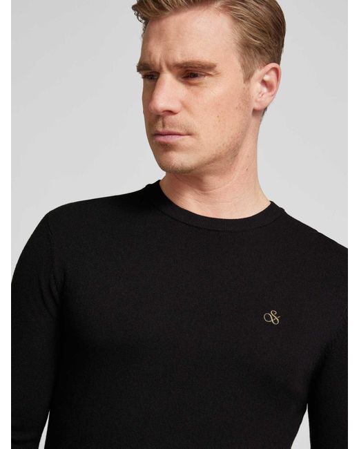 Scotch & Soda Strickpullover mit Logo-Stitching Modell 'Essentials' in Black für Herren