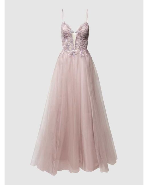 Luxuar Pink Abendkleid mit Spitzenbesatz
