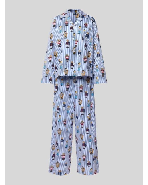 Polo Ralph Lauren Pyjama mit Motiv-Print Modell 'Iconic Bear' in Blue für Herren