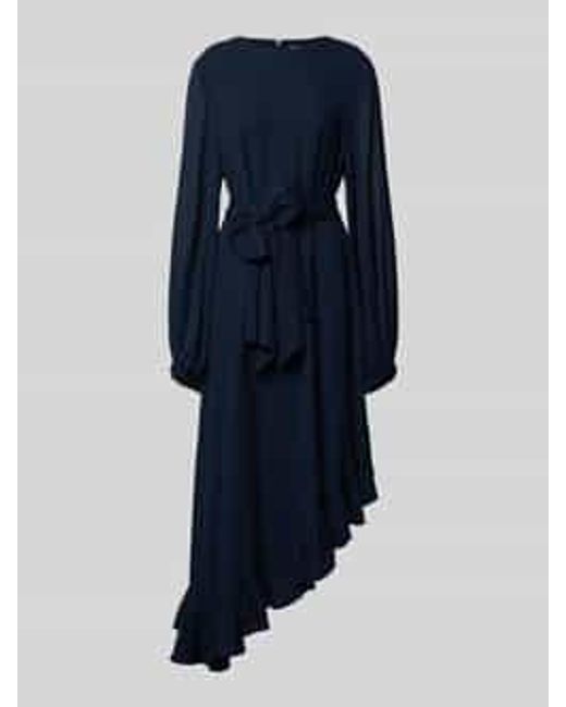 Essentiel Antwerp Flatteuze Maxi-Jurk Met Asymmetrische Ruchezoom, Model 'Iflower' in het Blue