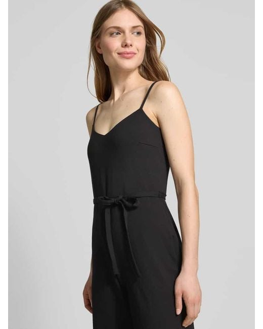 Jake*s Black Jumpsuit aus Viskose-Mix mit Spaghettiträgern und Bindegürtel
