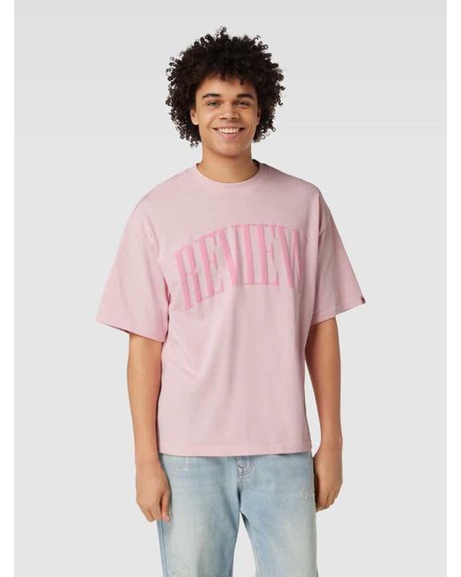 Review Oversized T-Shirt mit Label-Print in Pink für Herren