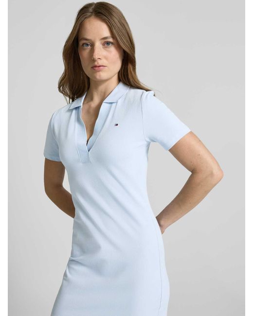 Tommy Hilfiger Knielange Polojurk Met Logostitching in het Blue