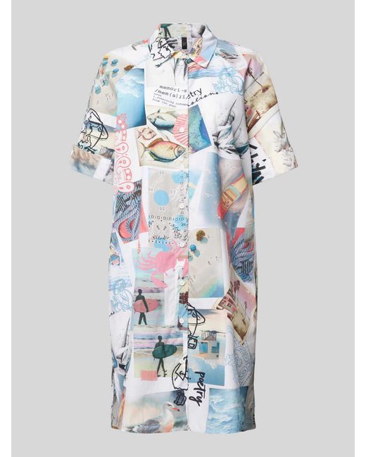 Marc Cain Blue Knielanges Kleid mit Allover-Motiv-Print