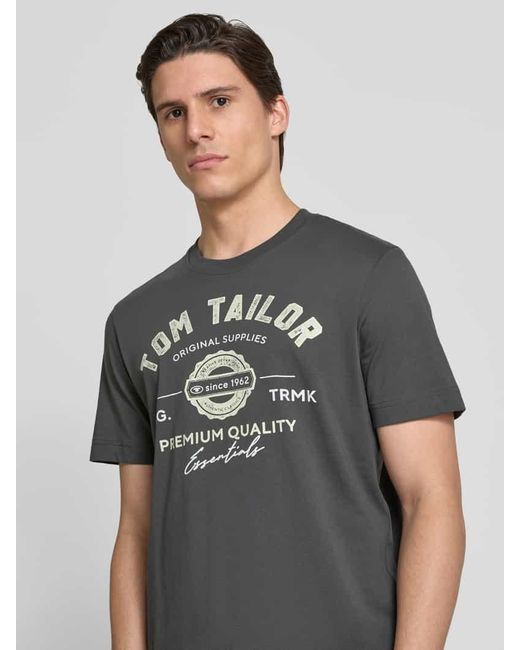Tom Tailor Regular Fit T-Shirt Aus Reiner Baumwolle Mit Label Print in Gray für Herren