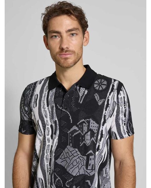 carlo colucci Poloshirt mit kurzer Knopfleiste in Black für Herren