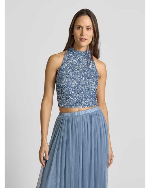 LACE & BEADS Blue Top mit Paillettenbesatz