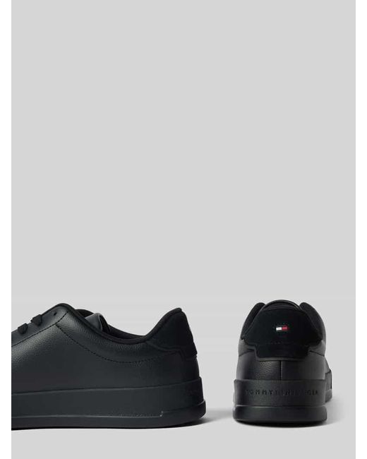 Tommy Hilfiger Low Top Sneaker aus echtem Leder Modell 'COURT' in Black für Herren