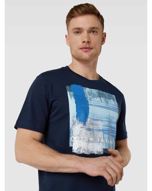 Tom Tailor T-Shirt mit Motiv- und Label-Print in Blue für Herren
