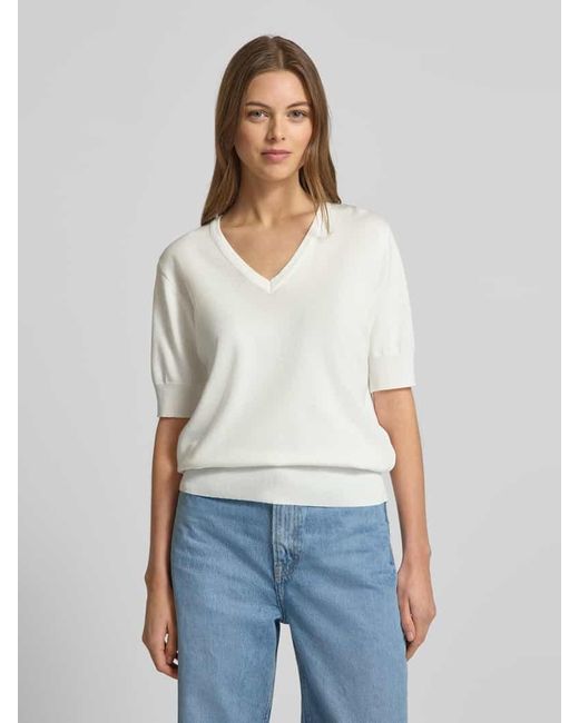 Freequent White Strickshirt mit V-Ausschnitt Modell 'Katie'