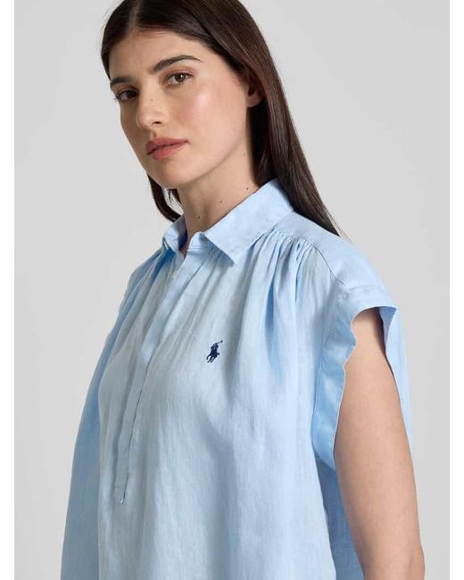 Polo Ralph Lauren Blue Leinenbluse Mit Label-Stitching
