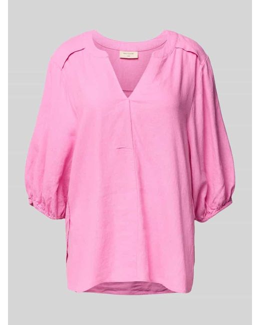Freequent Pink Relaxed Fit Leinenbluse mit Tunikakragen Modell 'Lava'