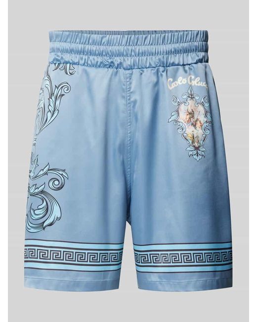 carlo colucci Regular Fit Shorts mit Motiv- und Label-Print in Blue für Herren