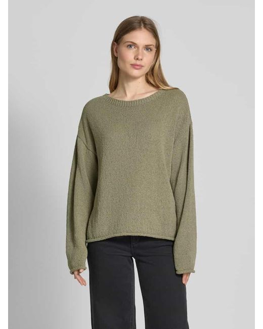Jake*s Green Oversized Strickpullover mit geripptem U-Boot-Ausschnitt
