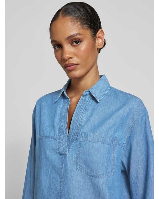 S.oliver Blue Relaxed Fit Jeansbluse Aus Reiner Baumwolle Mit V-Ausschnitt
