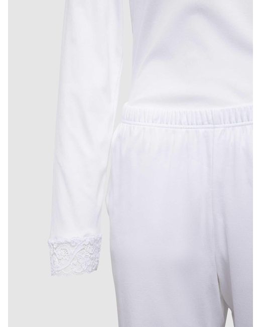 Hanro Pyjama mit Spitzenbesatz in White für Herren