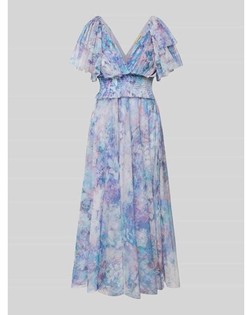 LACE & BEADS Blue Knielanges Cocktailkleid mit V-Ausschnitt