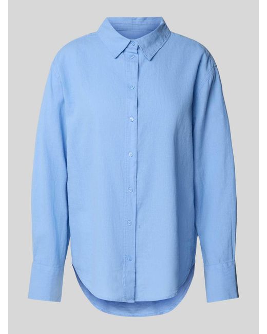 Gina Tricot Regular Fit Overhemdblouse Van Linnen Met Doorknoopsluiting in het Blue