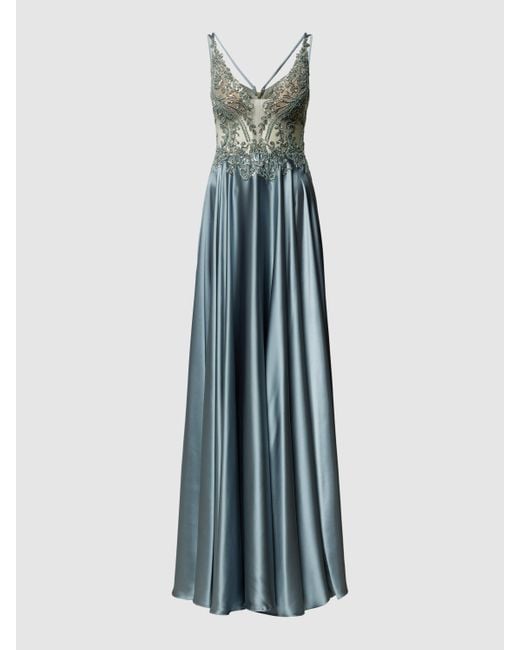 Luxuar Blue Abendkleid mit Zierbesatz