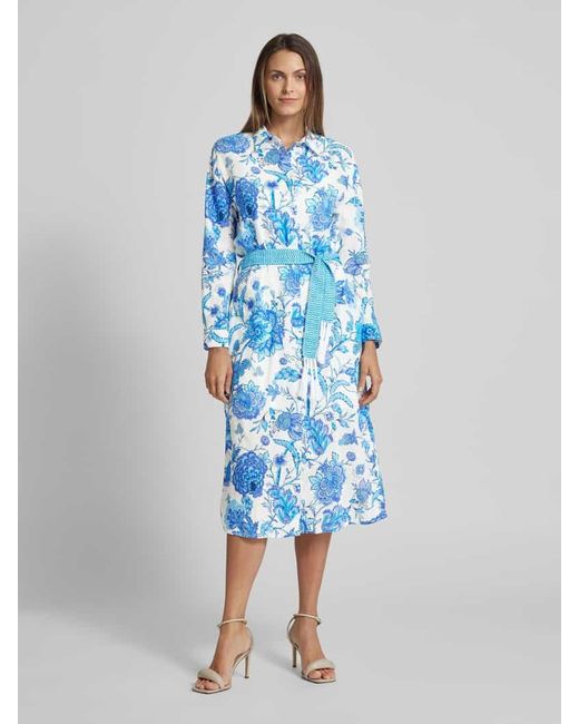 Emily Van Den Bergh Blue Hemdblusenkleid mit floralem Muster und Bindegürtel
