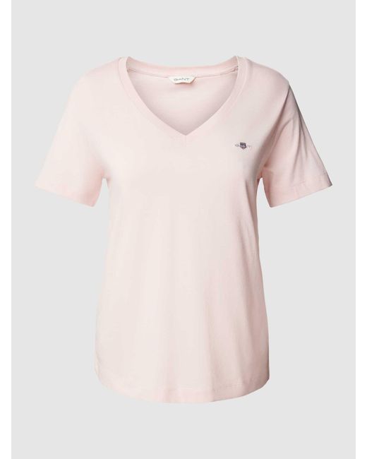 Gant T-shirt Met V-hals in het Pink