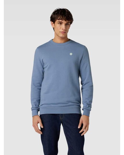 Knowledge Cotton Sweatshirt mit Label-Stitching in Blue für Herren