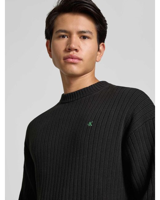 Calvin Klein Oversized Gebreide Pullover Met Ribboorden in het Black voor heren