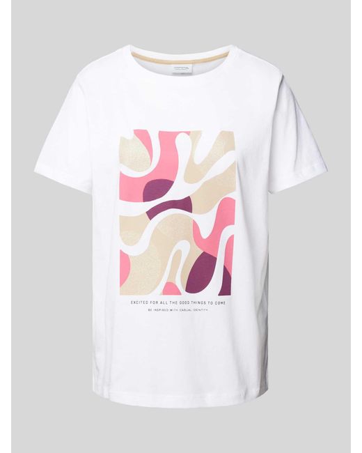 comma casual identity White T-Shirt mit Motiv- und Statement-Print