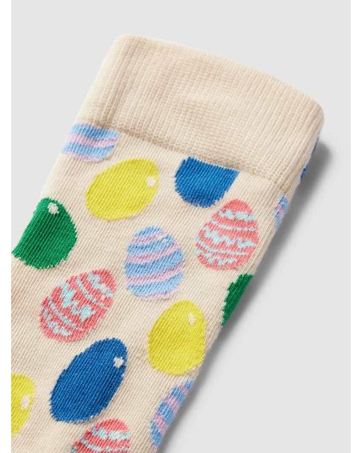 Happy Socks White Socken mit Label-Print Modell 'Eggs'