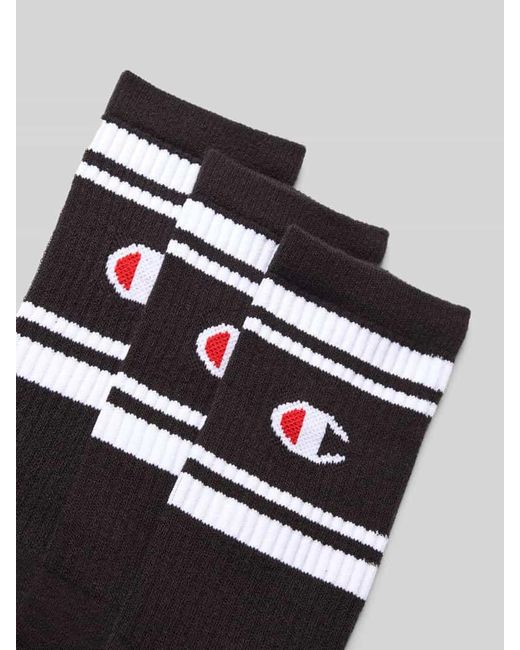 Champion Socken mit Logo-Stitching Modell 'Crew' im 3er-Pack in Black für Herren
