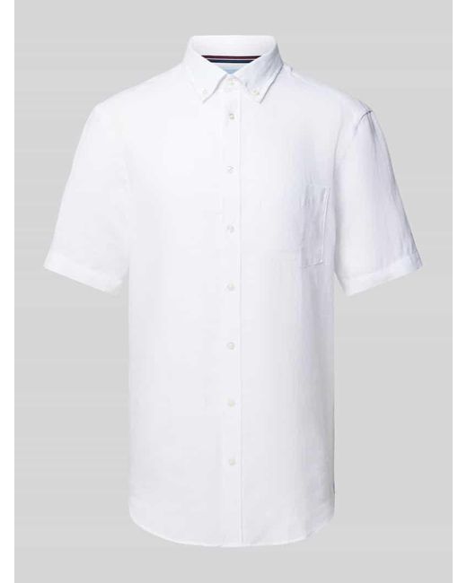 Christian Berg Men Regular Fit Leinenhemd mit Button-Down-Kragen in White für Herren