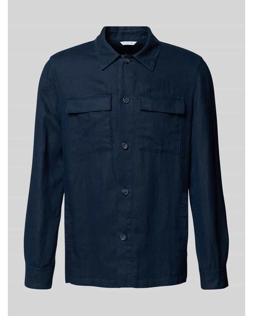 Manuel Ritz Regular Fit Leinenhemdjacke Mit Brustpattentaschen in Blue für Herren